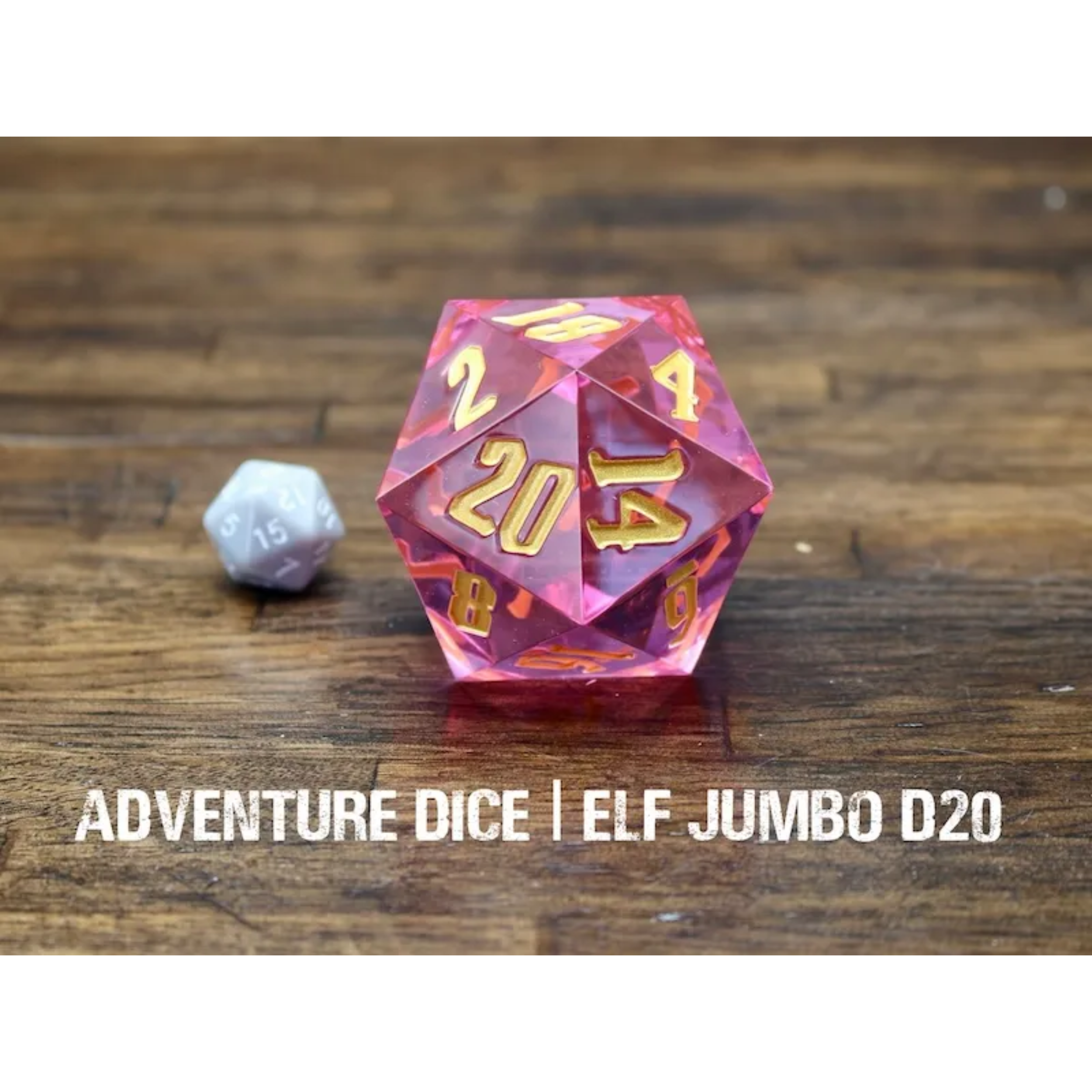 Elf Jumbo D20 Pink Translucent with Gold Numbering